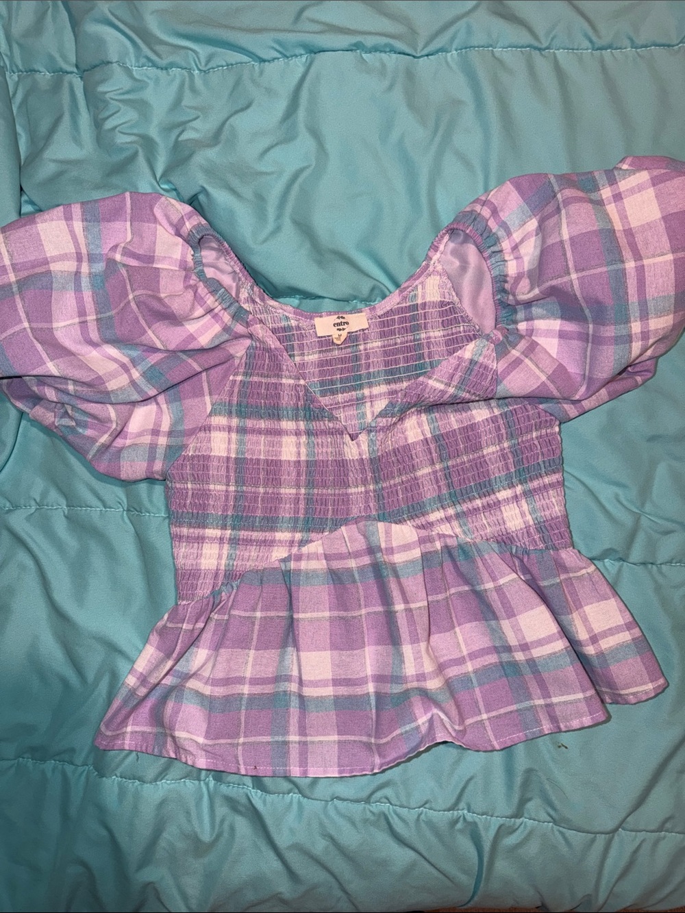 entro Purple and Aqua Plaid Smocked Tank - Picture 1 of 3
